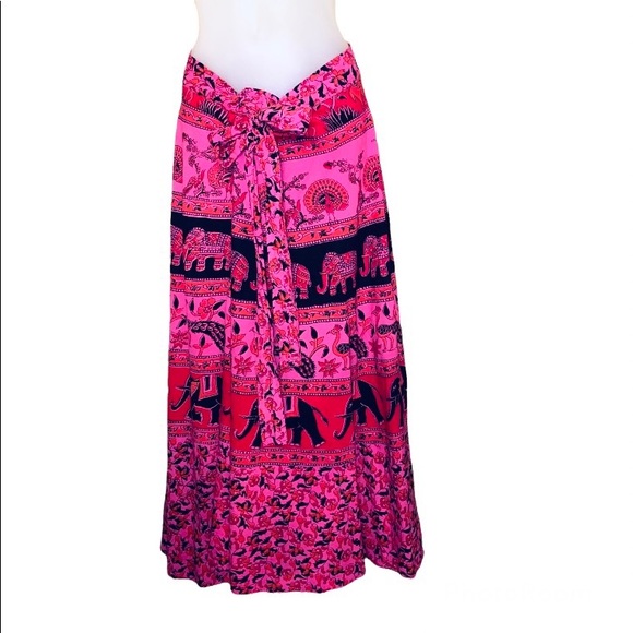 Imported Dresses & Skirts - VINTAGE Elephant cotton Tapestry cotton tie waist midi/ maxi skirt pink S M L